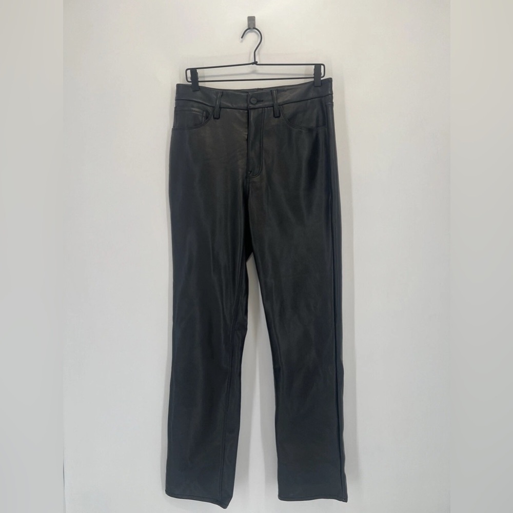 Good American Size 10/30 Faux Leather High Waisted Straight Leg Pants Black